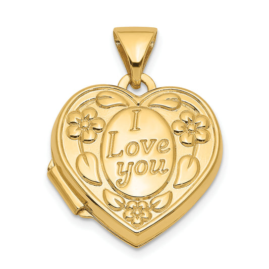 14k Yellow Gold 14k Floral I LOVE YOU Heart Locket