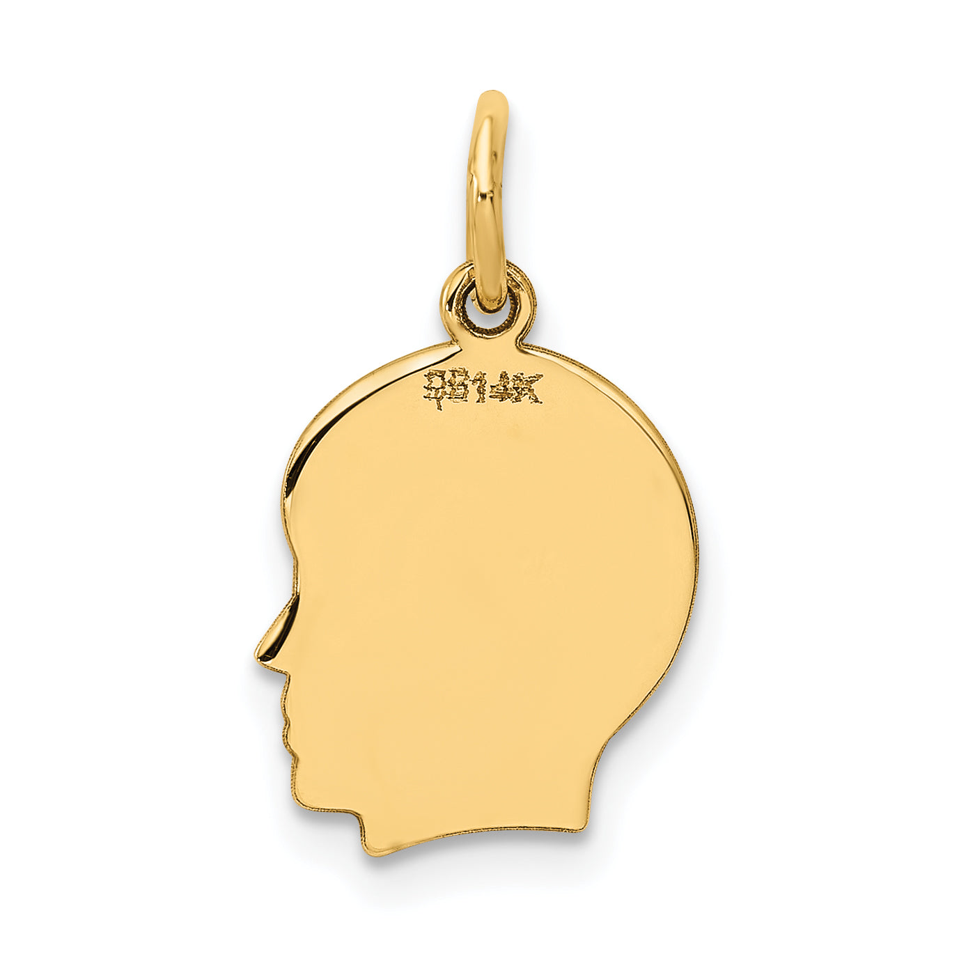 14k Yellow Gold 14k Plain Small .027 Gauge Facing Right Engravable Boy Head Charm