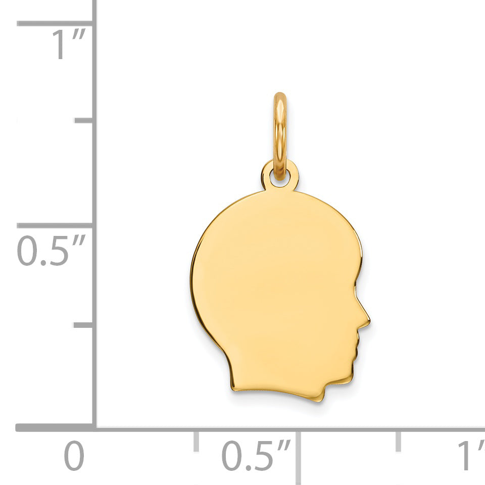 14k Yellow Gold 14k Plain Small .027 Gauge Facing Right Engravable Boy Head Charm