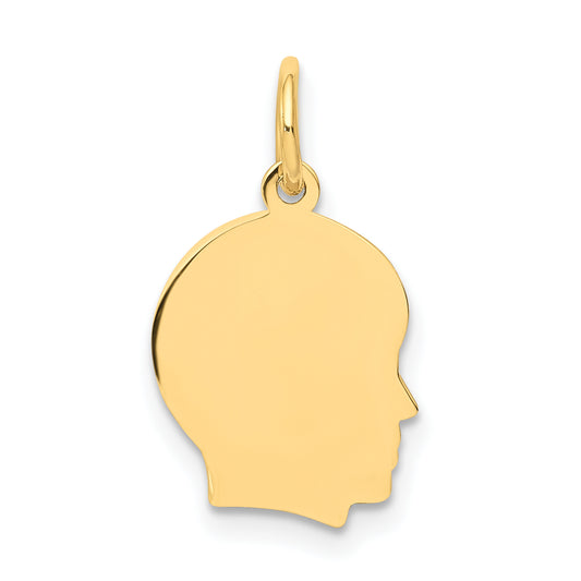 14k Yellow Gold 14k Plain Small .027 Gauge Facing Right Engravable Boy Head Charm