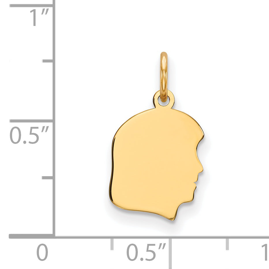 14k Yellow Gold 14k Plain Small .035 Gauge Facing Right Engravable Girl Head Charm