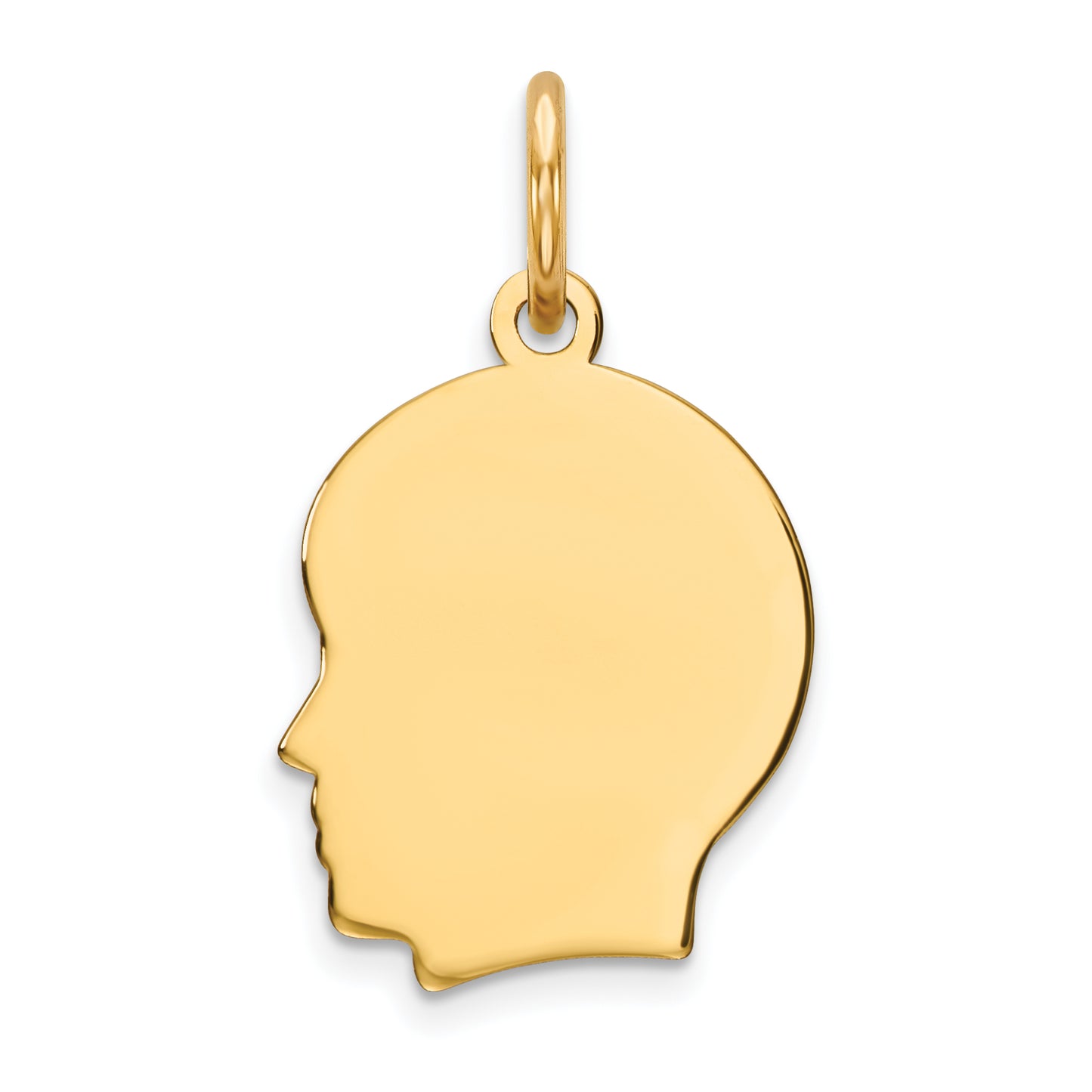 14k Yellow Gold 14k Plain Small .027 Gauge Facing Left Engravable Boy Head Charm