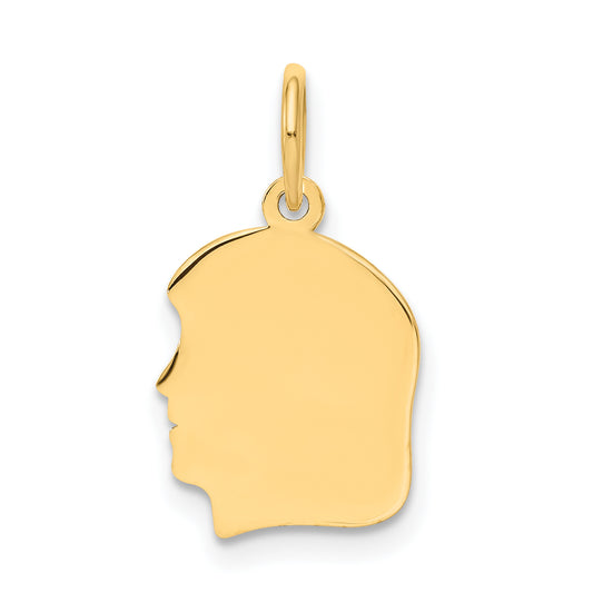 14k Yellow Gold 14k Plain Small .035 Gauge Facing Left Engravable Girl Head Charm