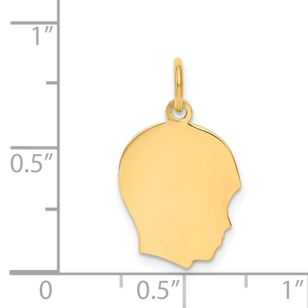 14k Yellow Gold 14k Plain Medium .035 Gauge Facing Right Engravable Boy Head Charm