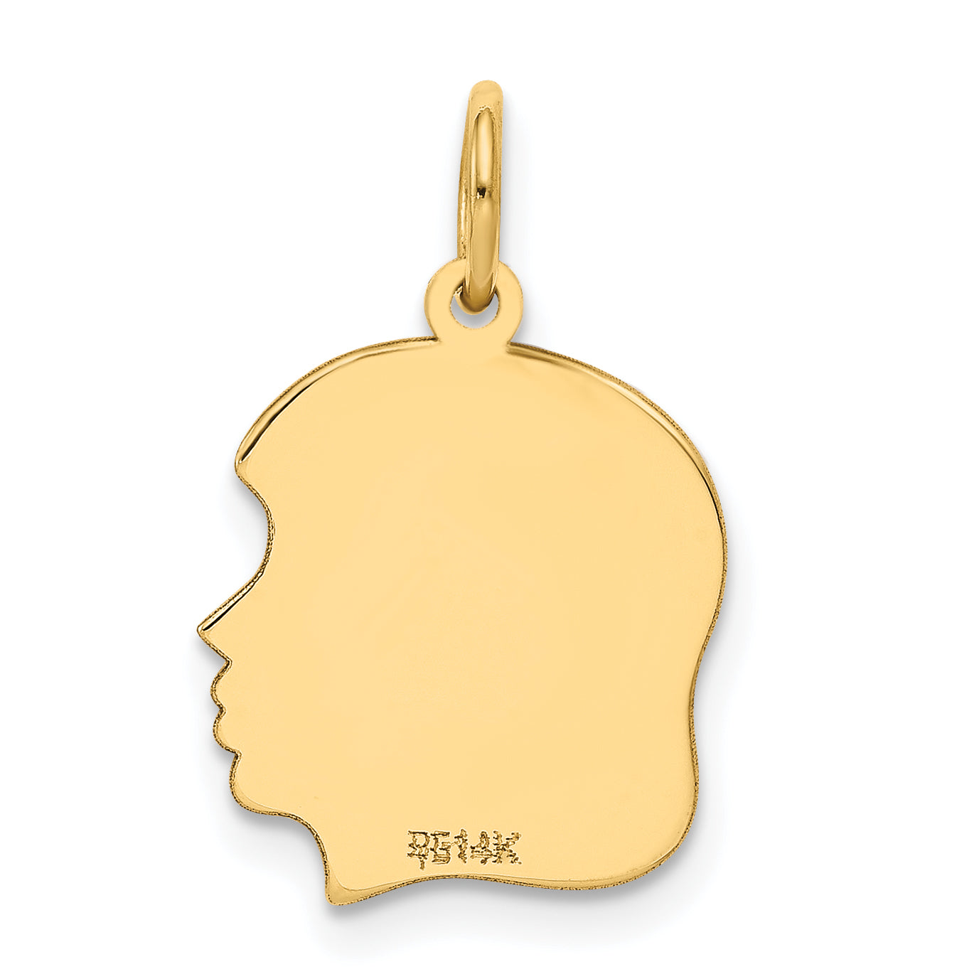 14k Yellow Gold 14k Plain Medium .018 Gauge Facing Right Engravable Girl Head Charm