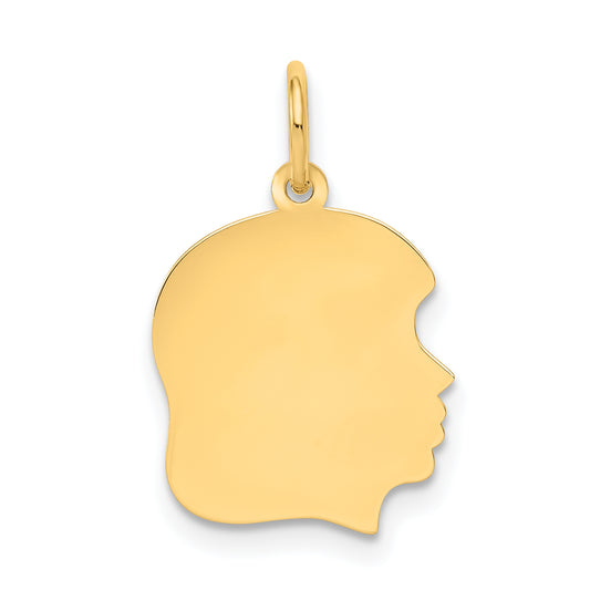 14k Yellow Gold 14k Plain Medium .035 Gauge Facing Right Engravable Girl Head Charm