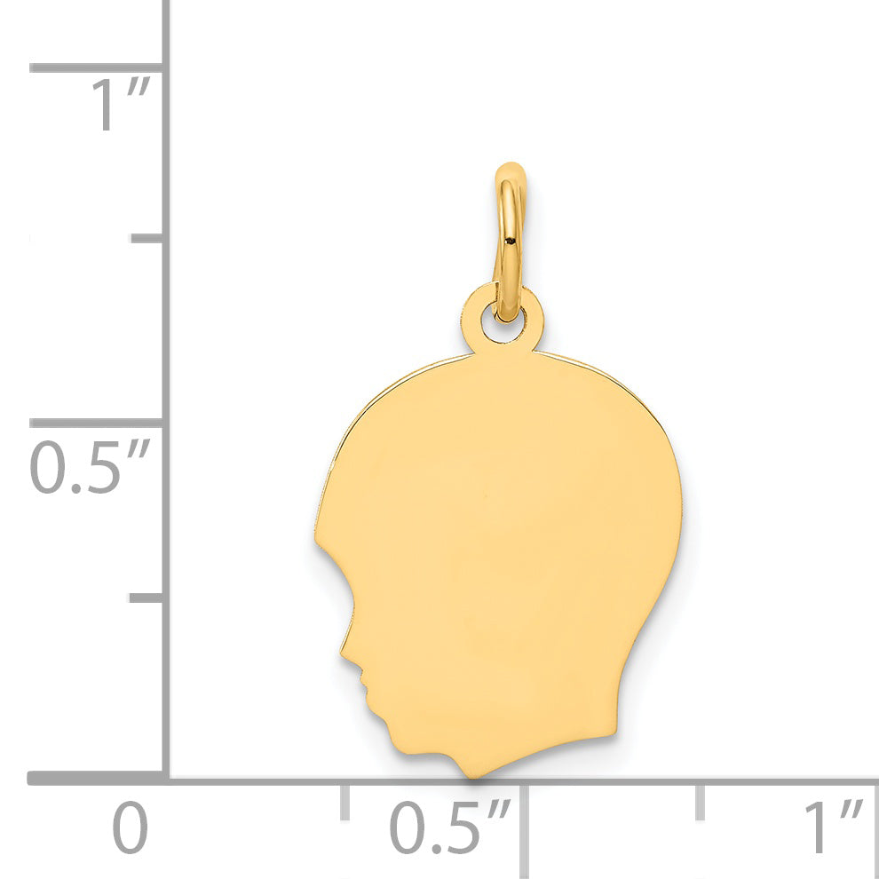 14k Yellow Gold 14k Plain Medium .018 Gauge Facing Left Engravable Boy Head Charm