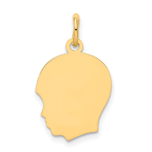 14k Yellow Gold 14k Plain Medium .035 Gauge Facing Left Engravable Boy Head Charm