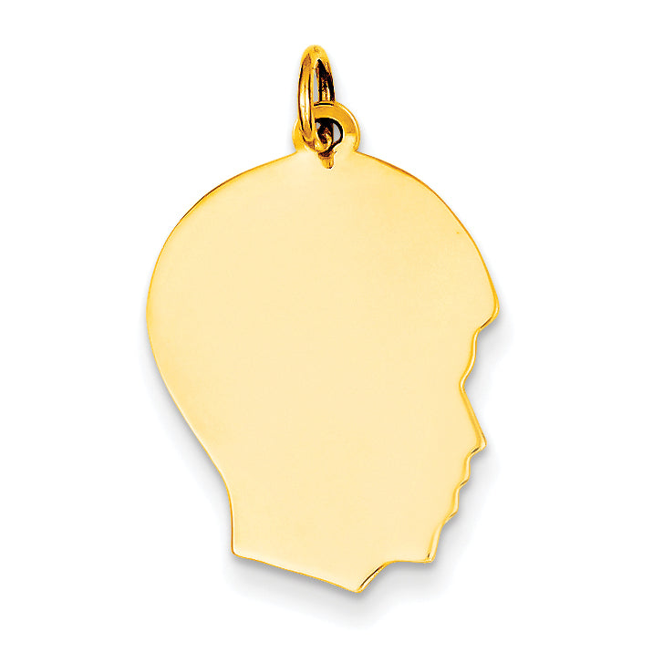 14k Yellow Gold 14k Plain Medium .018 Gauge Facing Right Engravable Boy Head Charm