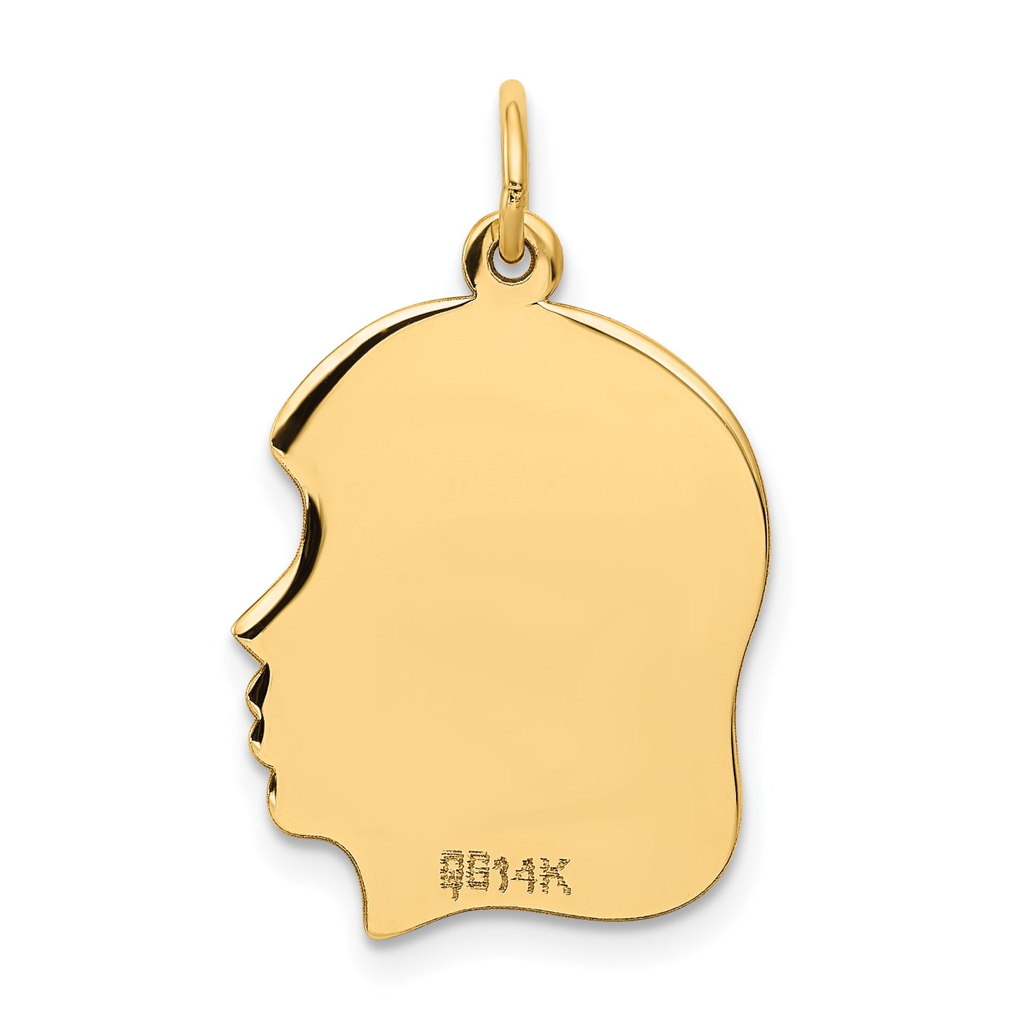 14k Yellow Gold 14k Plain Medium .009 Gauge Facing Right Engravable Girl Head Charm