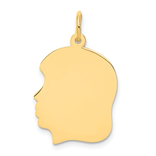 14k Yellow Gold 14k Plain Medium .009 Gauge Facing Left Engravable Girl Head Charm