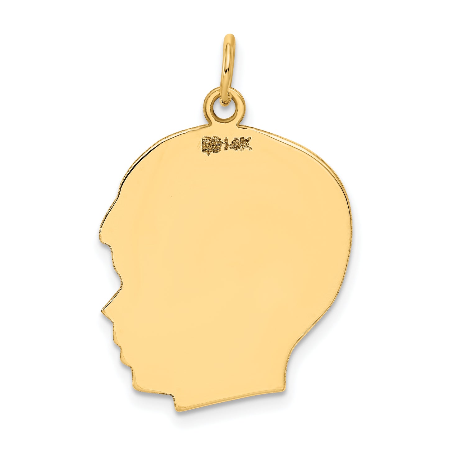 14k Yellow Gold 14k Plain Large .018 Gauge Facing Right Engravable Boy Head Charm