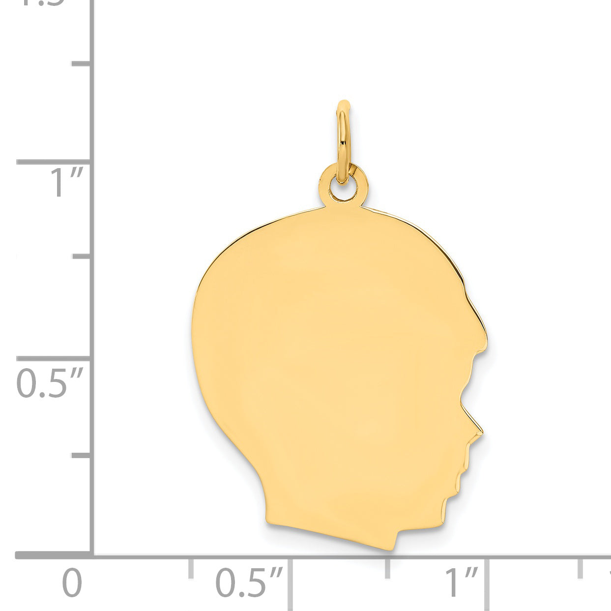 14k Yellow Gold 14k Plain Large .018 Gauge Facing Right Engravable Boy Head Charm