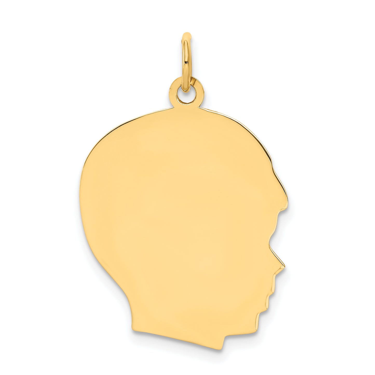 14k Yellow Gold 14k Plain Large .018 Gauge Facing Right Engravable Boy Head Charm