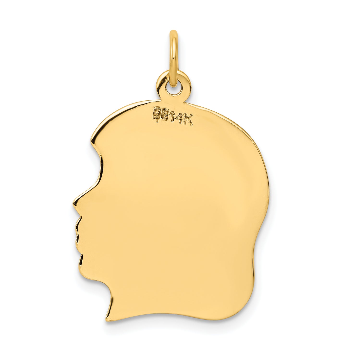 14k Yellow Gold 14k Plain Large .009 Gauge Facing Right Engravable Girl Head Charm