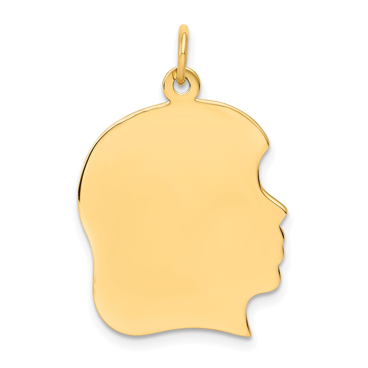 14k Yellow Gold 14k Plain Large .018 Gauge Facing Right Engravable Girl Head Charm