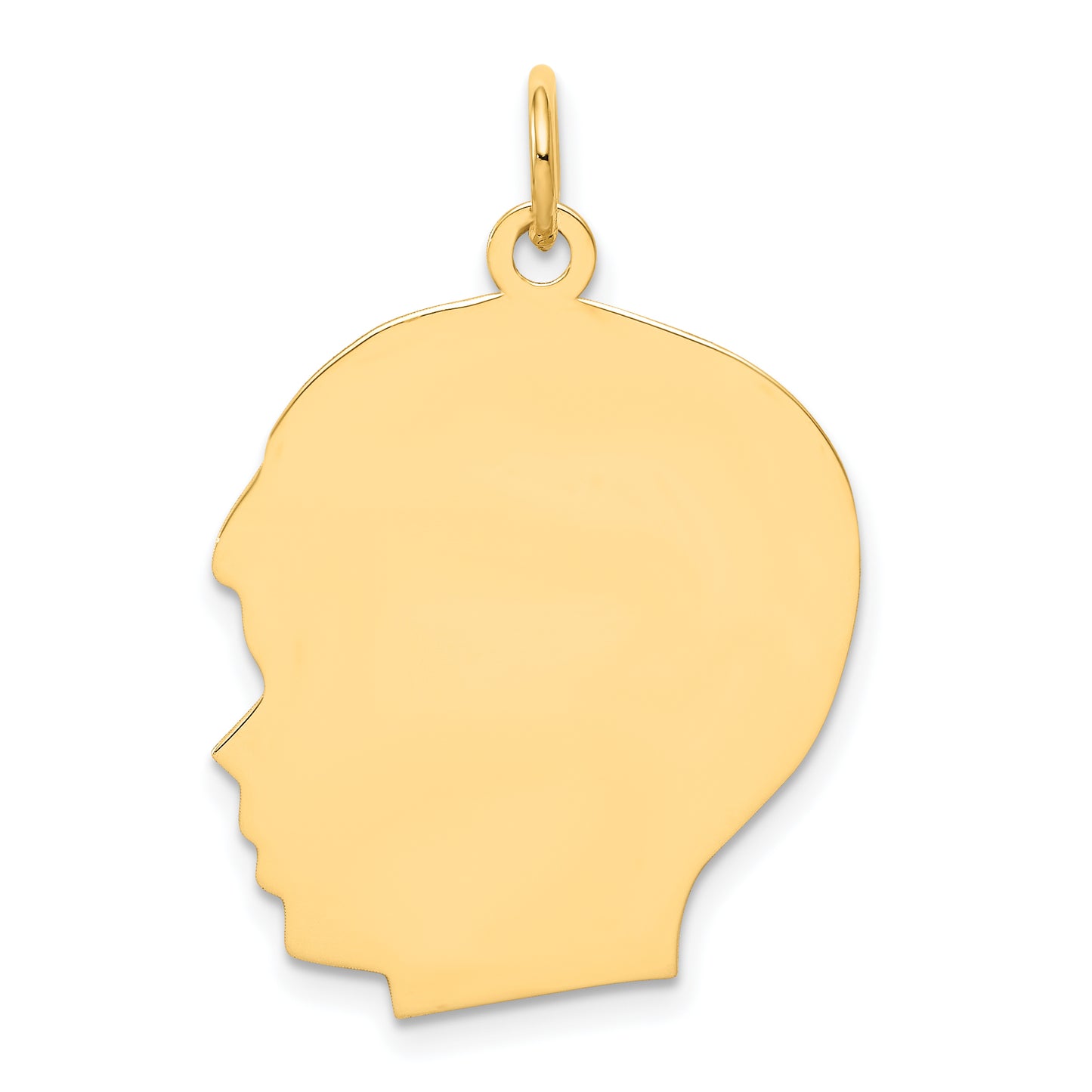 14k Yellow Gold 14k Plain Large .027 Gauge Facing Left Engravable Boy Head Charm