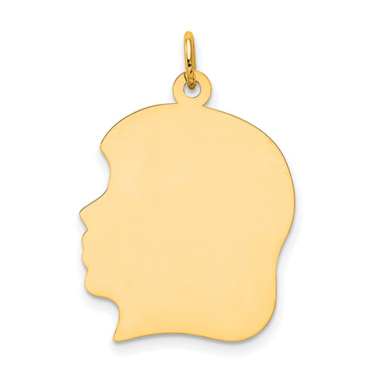 14k Yellow Gold 14k Plain Large .011 Gauge Facing Left Engravable Girl Head Charm