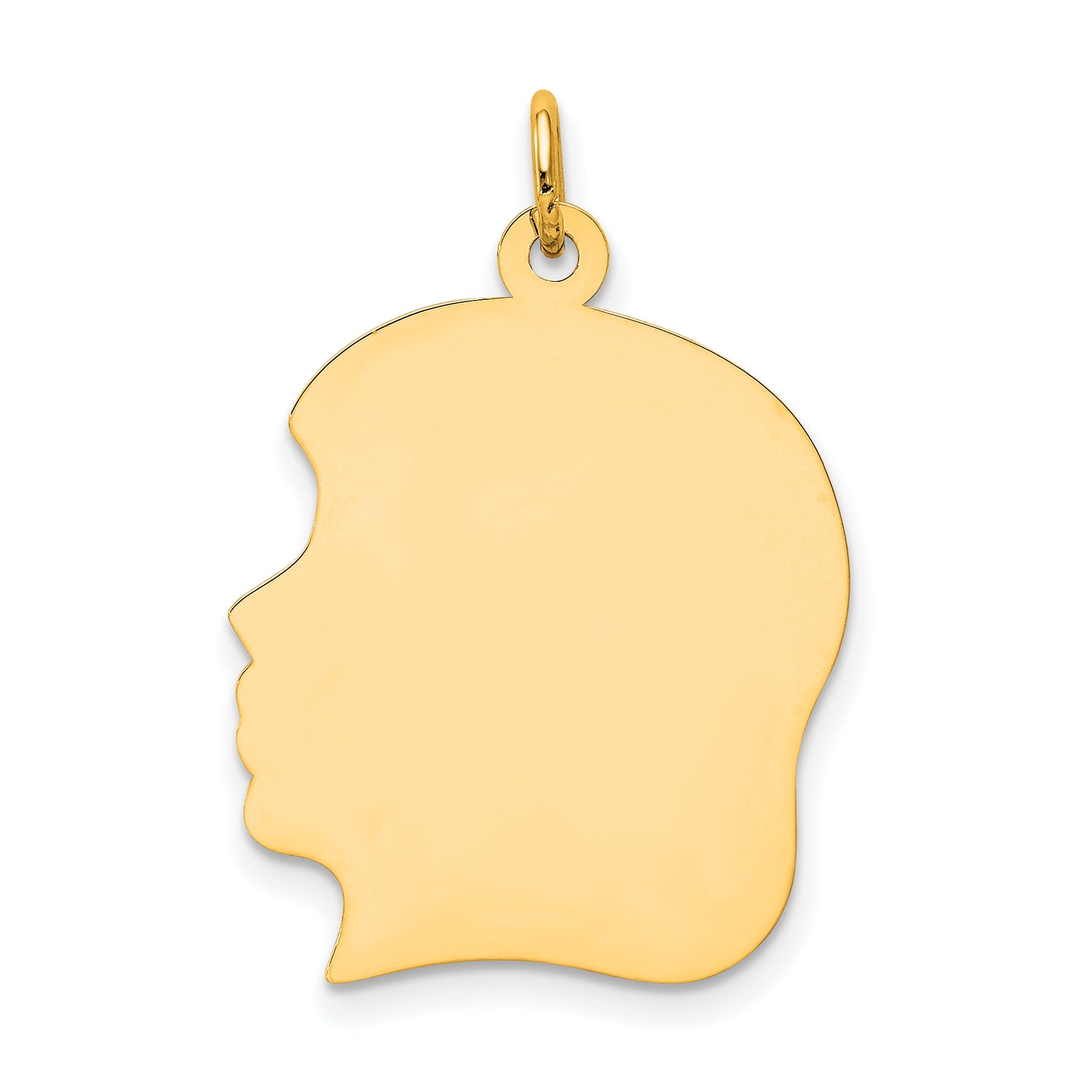 14k Yellow Gold 14k Plain Large .018 Gauge Facing Left Engravable Girl Head Charm