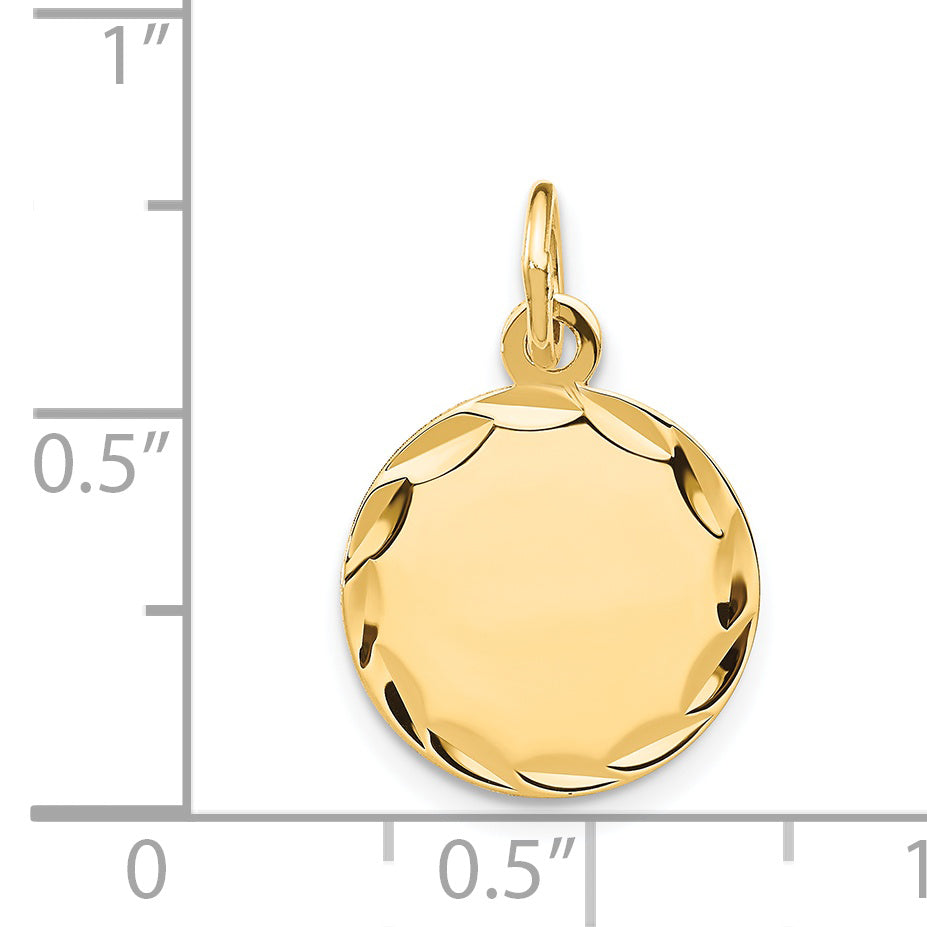 14k Yellow Gold 14k Etched .027 Gauge Engravable Round Disc Charm