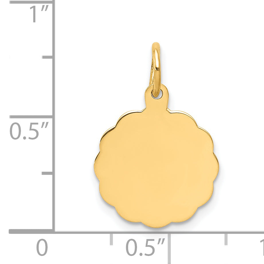 14k Yellow Gold 14k .018 Gauge Engravable Scalloped Disc Charm