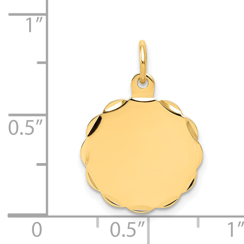 14k Yellow Gold 14k .018 Gauge Engravable Scalloped Disc Charm