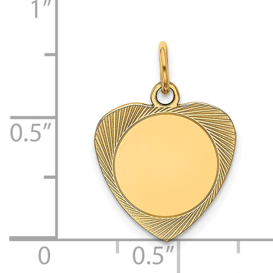 14k Yellow Gold 14k Etched .013 Gauge Engravable Heart Disc Charm