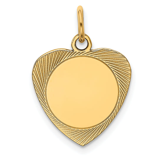 14k Yellow Gold 14k Etched .013 Gauge Engravable Heart Disc Charm