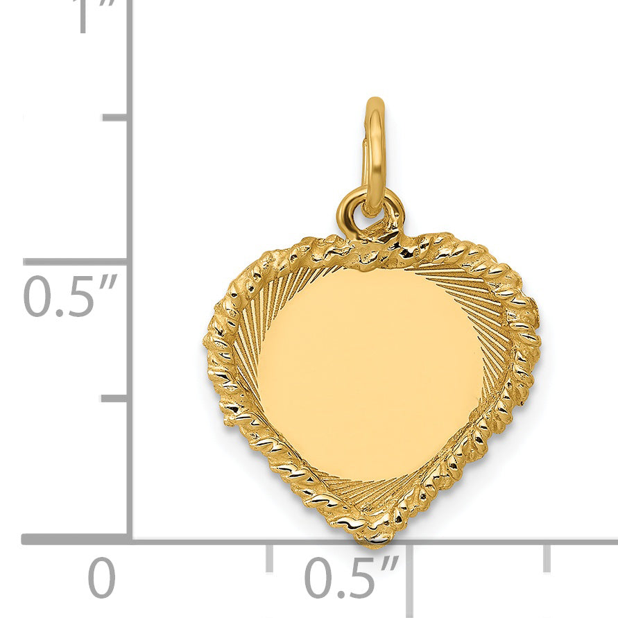 14k Yellow Gold 14k Polished .013 Gauge Engravable Heart with Rope Disc Charm