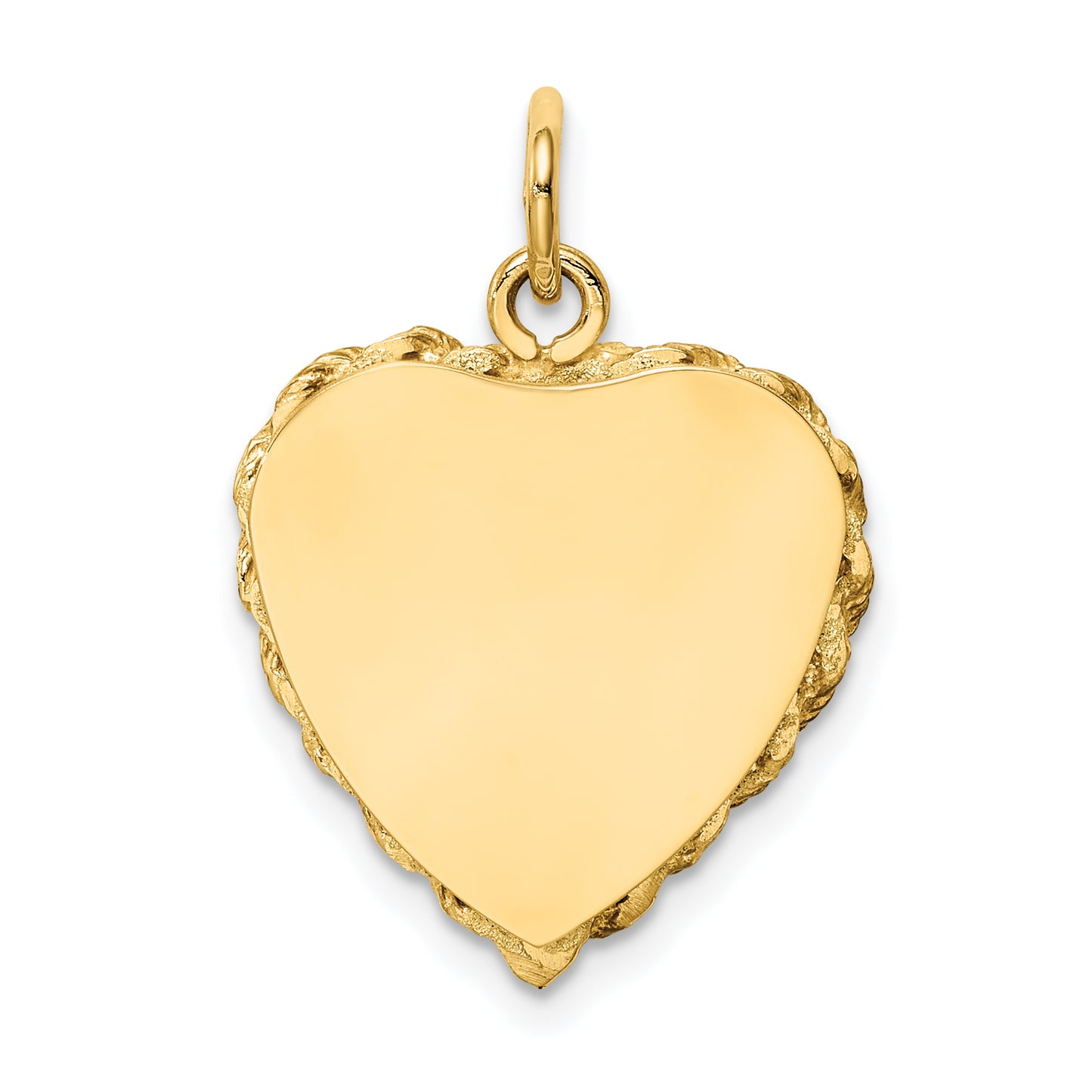 14k Yellow Gold 14k Polished .013 Gauge Engravable Heart with Rope Disc Charm