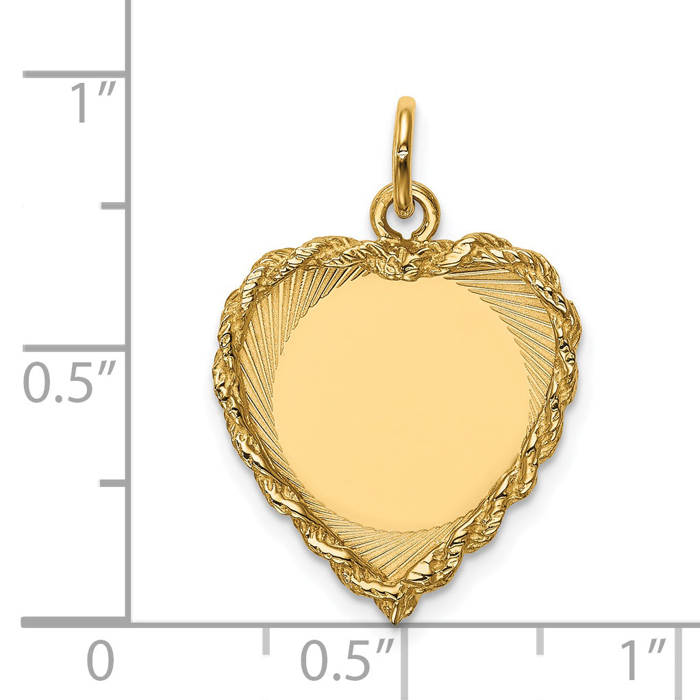 14k Yellow Gold 14k Polished .013 Gauge Engravable Heart with Rope Disc Charm