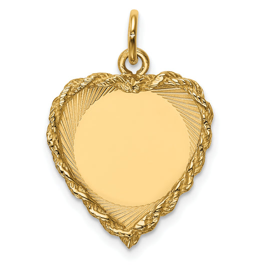 14k Yellow Gold 14k Polished .013 Gauge Engravable Heart with Rope Disc Charm