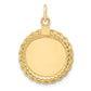 14k Yellow Gold 14k Plain .013 Gauge Circular Engravable Disc with Rope Charm