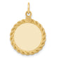 14k Yellow Gold 14k Plain .013 Gauge Circular Engravable Disc with Rope Charm