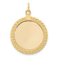 14k Yellow Gold 14k Plain .013 Gauge Circular Engravable Disc with Rope Charm