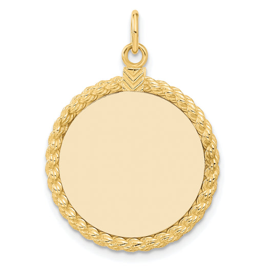 14k Yellow Gold 14k Plain .013 Gauge Circular Engravable Disc with Rope Charm