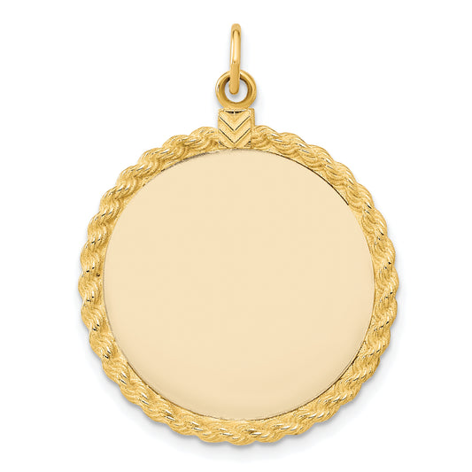 14k Yellow Gold 14k Plain .013 Gauge Circular Engravable Disc with Rope Charm