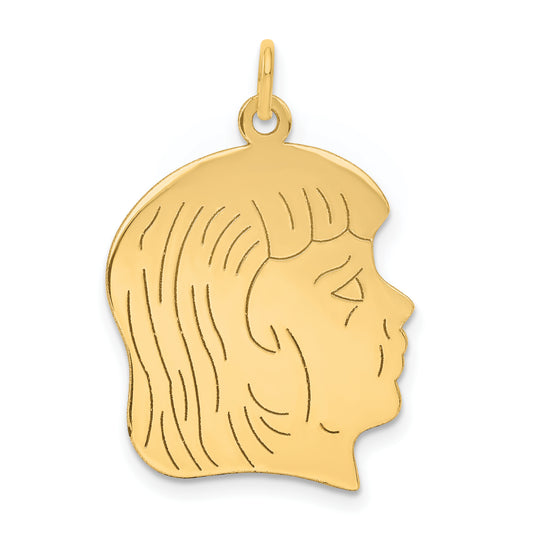 14k Yellow Gold 14k .011 Depth Engravable Girl Head Charm