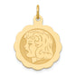 14k Yellow Gold 14k Girl Head on .013 Gauge Engravable Scalloped Disc Charm