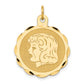 14k Yellow Gold 14k Girl Head on .011 Gauge Engravable Scalloped Disc Charm