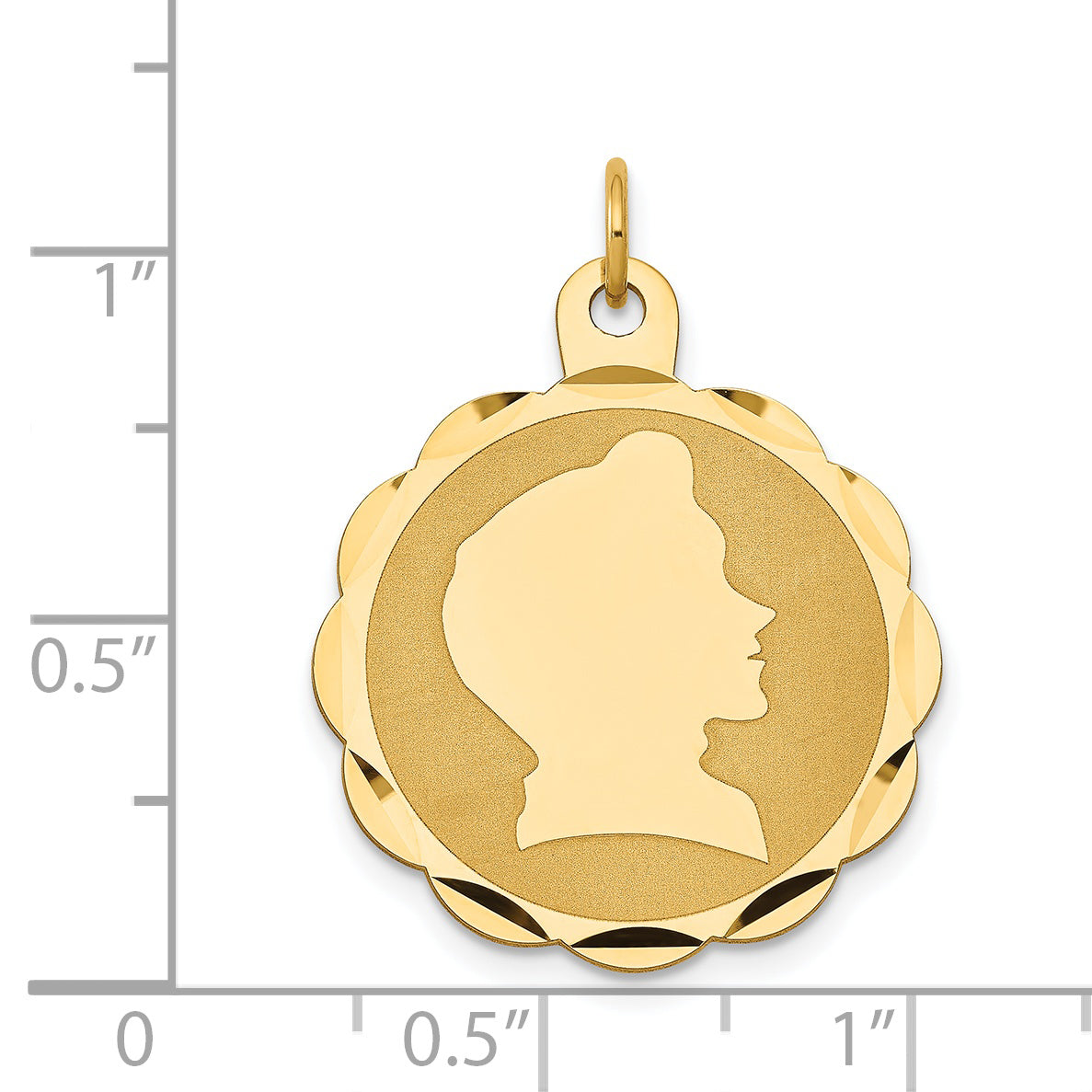 14k Yellow Gold 14k Boy Head on .013 Gauge Engravable Scalloped Disc Charm