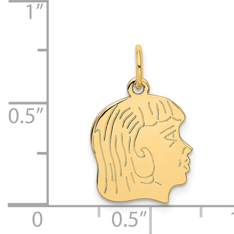 14k Yellow Gold 14k .018 Depth Engravable Girl Head Charm