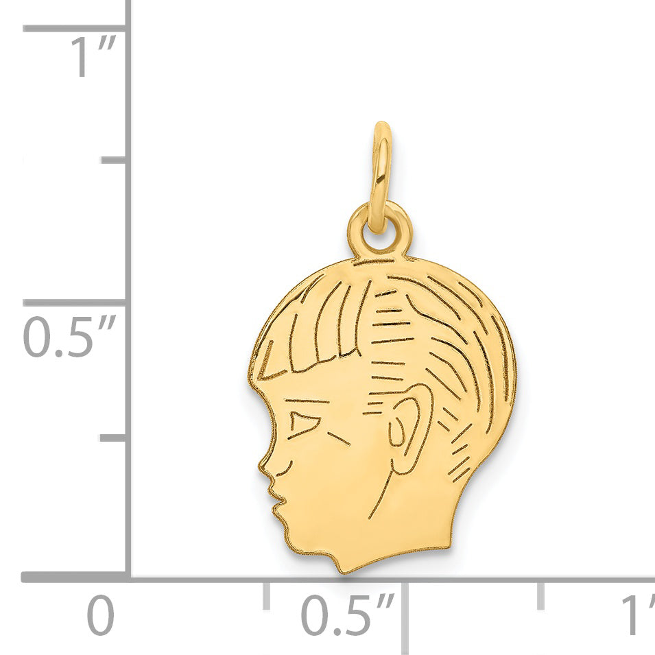 14k Yellow Gold 14k .018 Depth Engravable Boy Head Charm