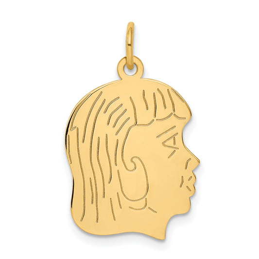 14k Yellow Gold 14k .011 Depth Engravable Girl Head Charm