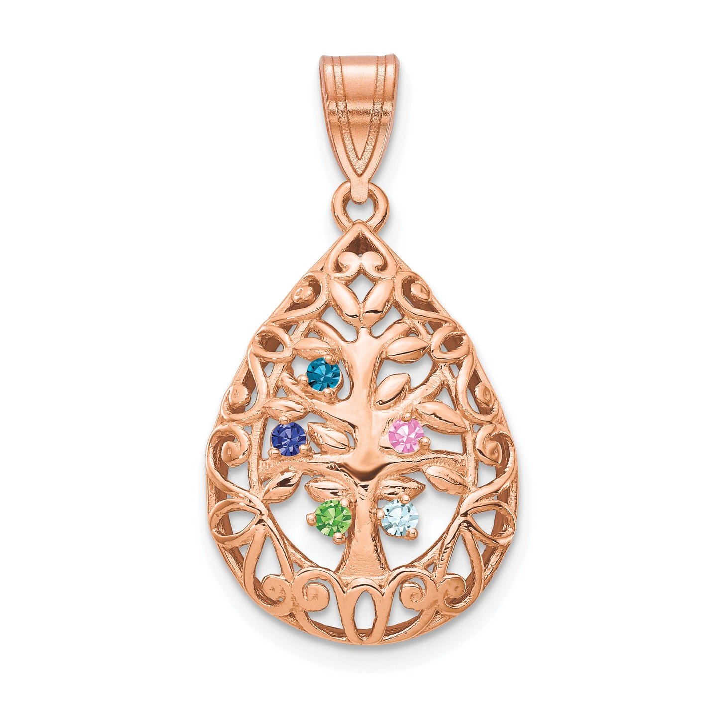 14k Rose Gold 14K rose Gold 5 Birthstone Tree of Life Tear Drop Pendant