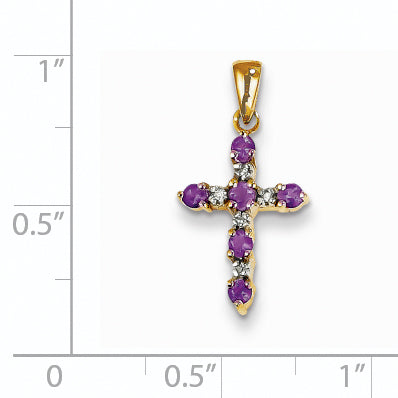 14k Yellow Gold 14k Amethyst and Diamond Cross Pendant