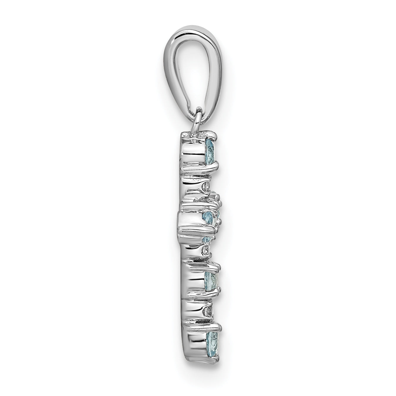 14k White Gold 14k White Gold Blue Topaz and Diamond Cross Pendant