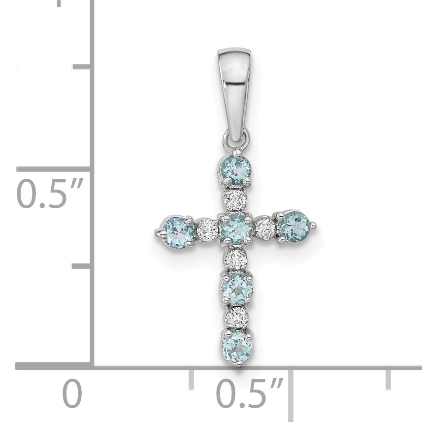 14k White Gold 14k White Gold Blue Topaz and Diamond Cross Pendant