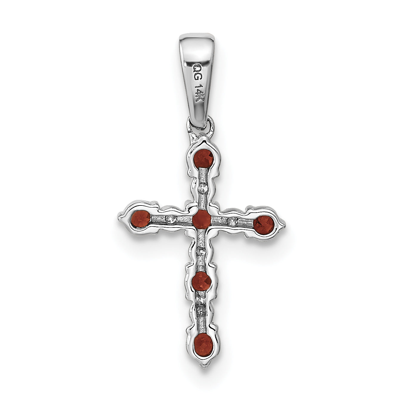 14k White Gold 14k White Gold Garnet and Diamond Cross Pendant