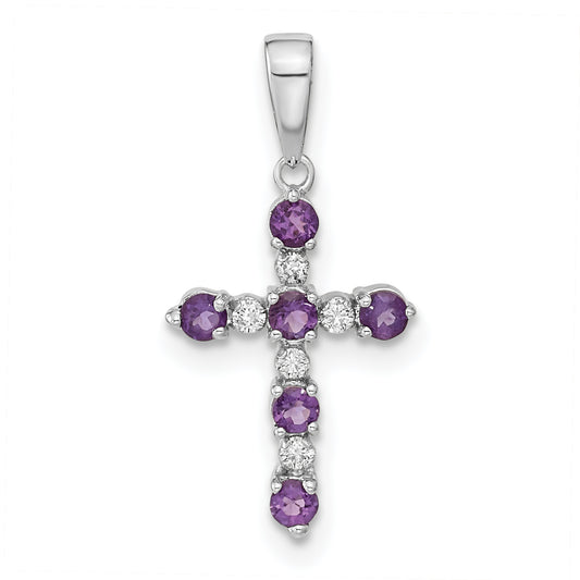 14k White Gold 14k White Gold Amethyst and Diamond Cross Pendant